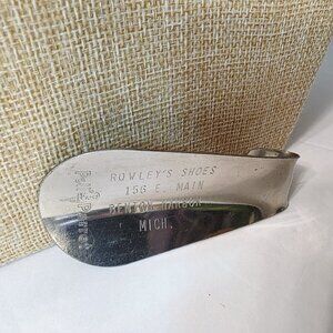 Vtg Poll Parrot Rowley's Shoes Benton Harbor Michigan Silver Metal Shoe Horn